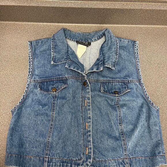 Vintage Women's Blue Jean Sleeveless Jacket Made in USA More Jazz Denim vest - Picture 1 of 7